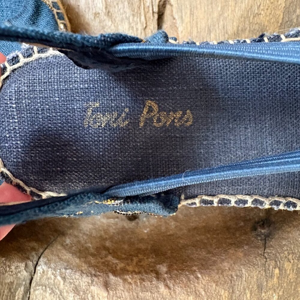 Toni Pons blue gold slingback low-wedge women's espadrilles size 38 / 7.5 - Picture 3 of 8